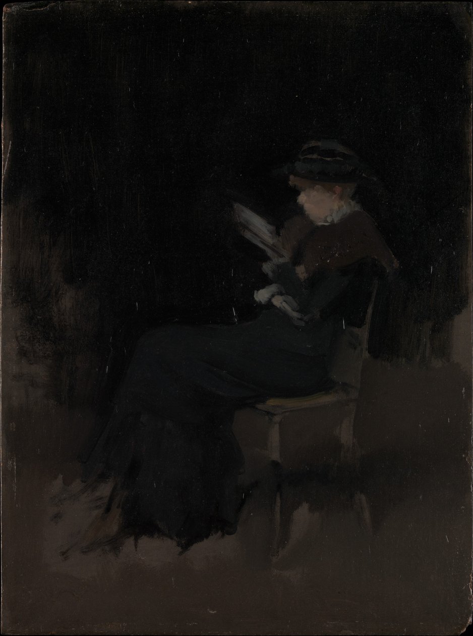 Kompozycja w czerni: Dziewczyna czytająca autorstwa James McNeill Whistler