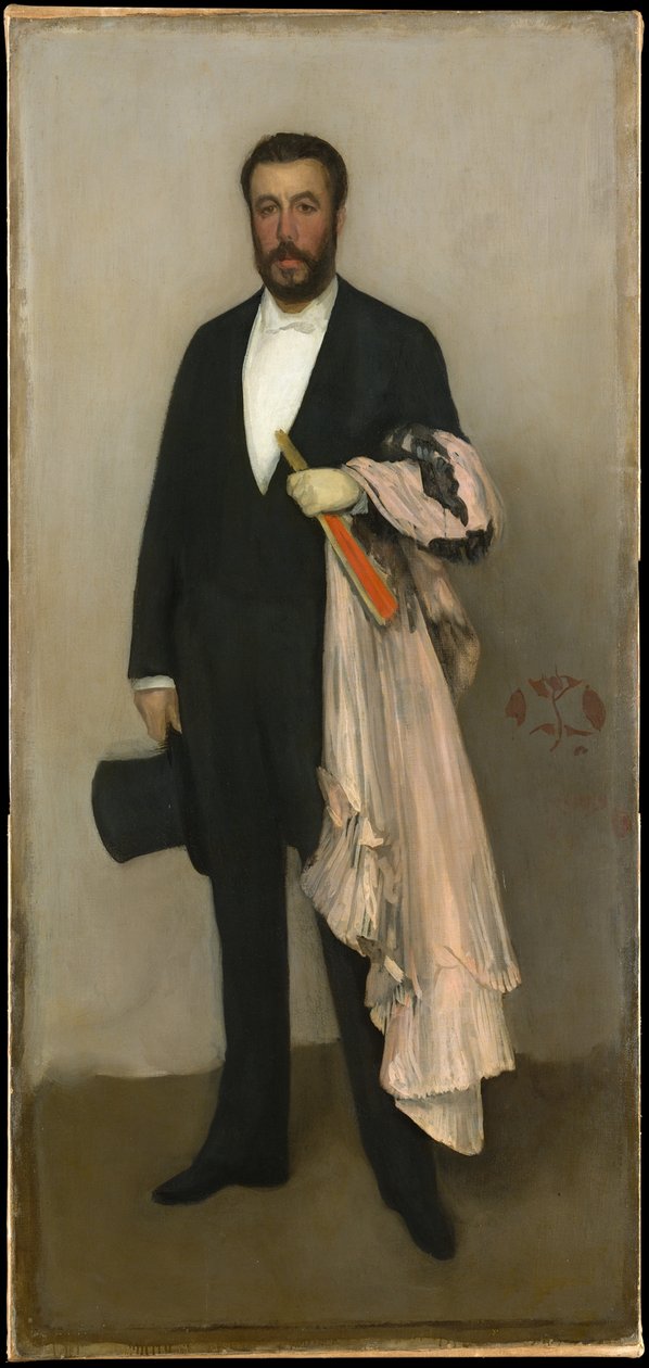 Kompozycja w kolorze cielistym i czarnym: Portret Theodore’a Dureta autorstwa James McNeill Whistler