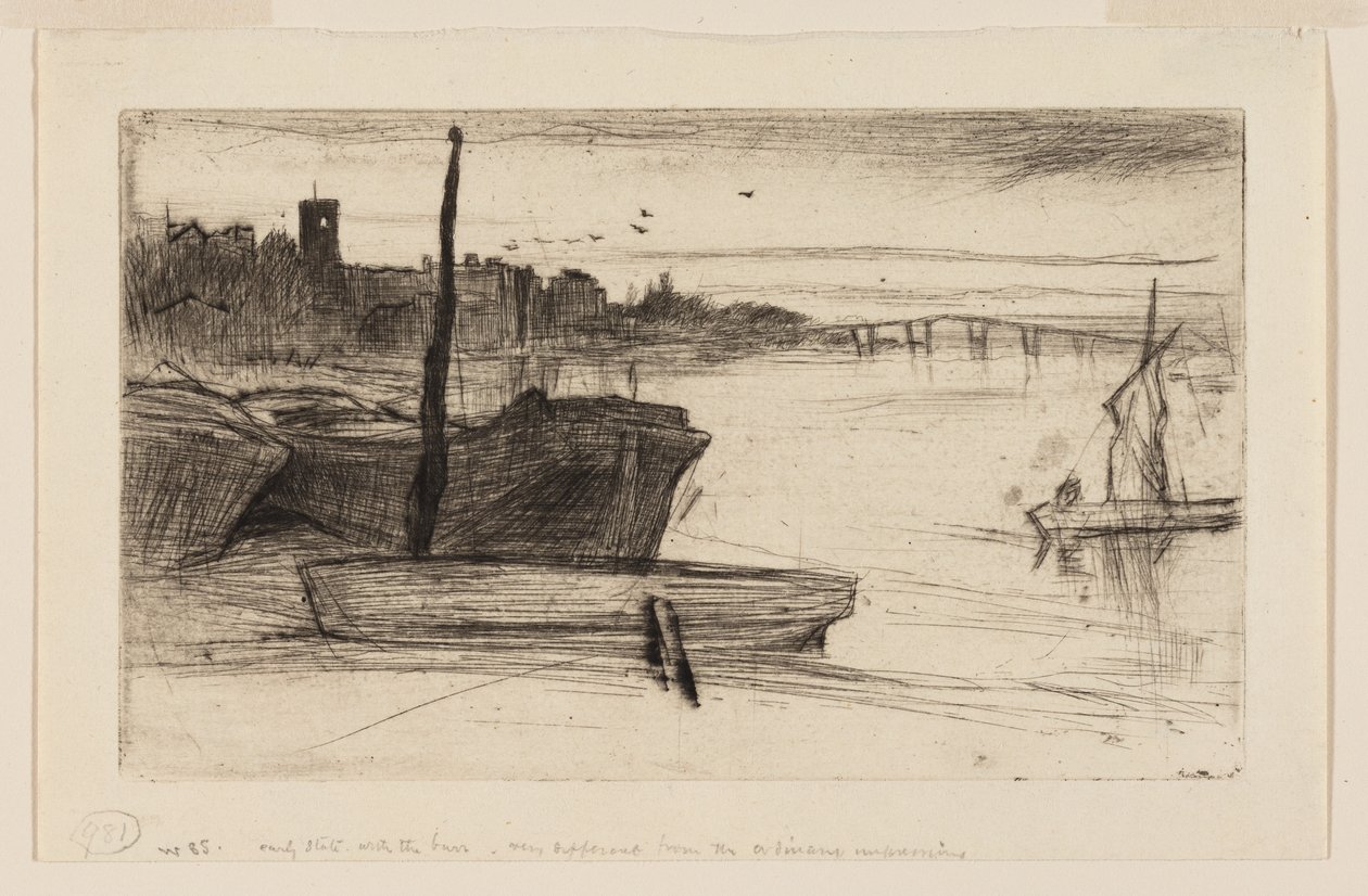 Most Chelsea i kościół autorstwa James Abbott McNeill Whistler
