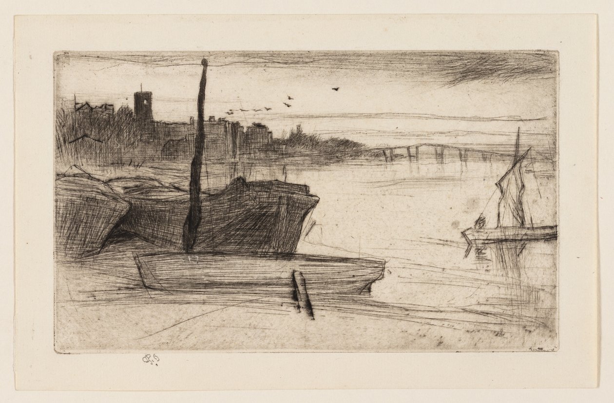 Most Chelsea i kościół autorstwa James Abbott McNeill Whistler