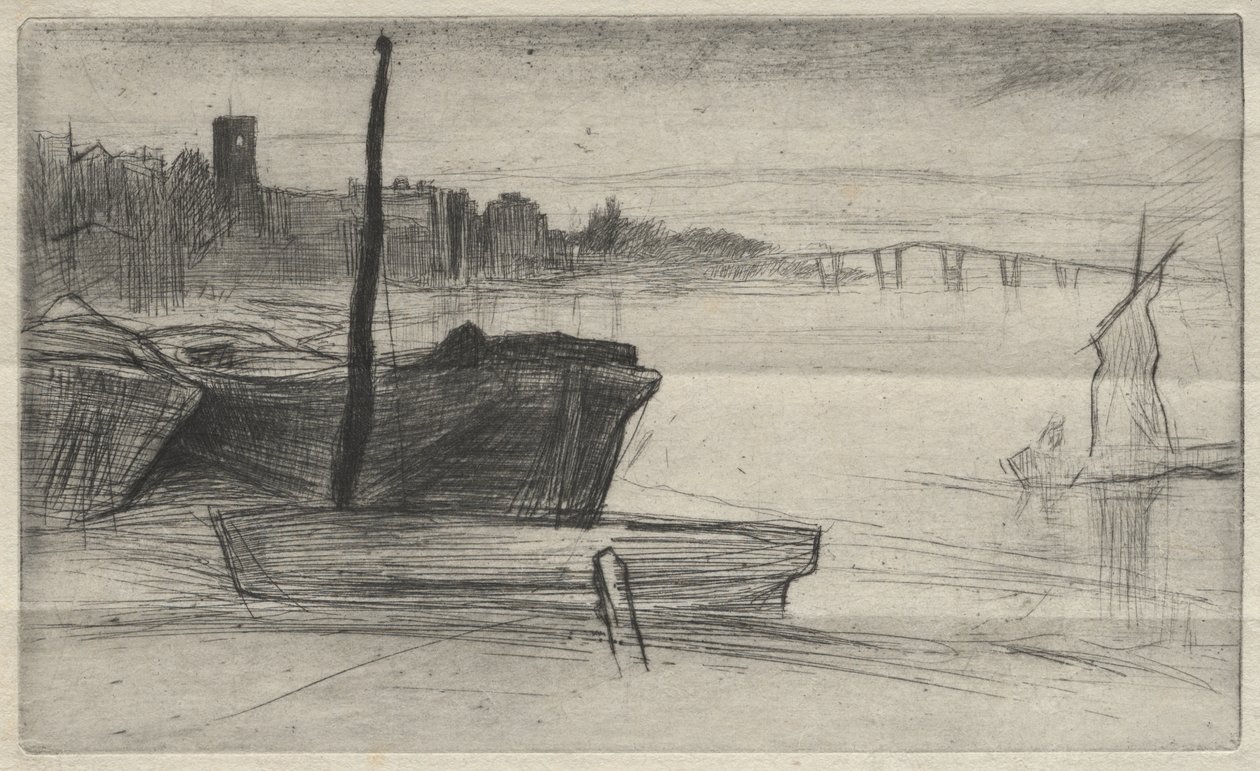 Most Chelsea i kościół autorstwa James McNeill Whistler