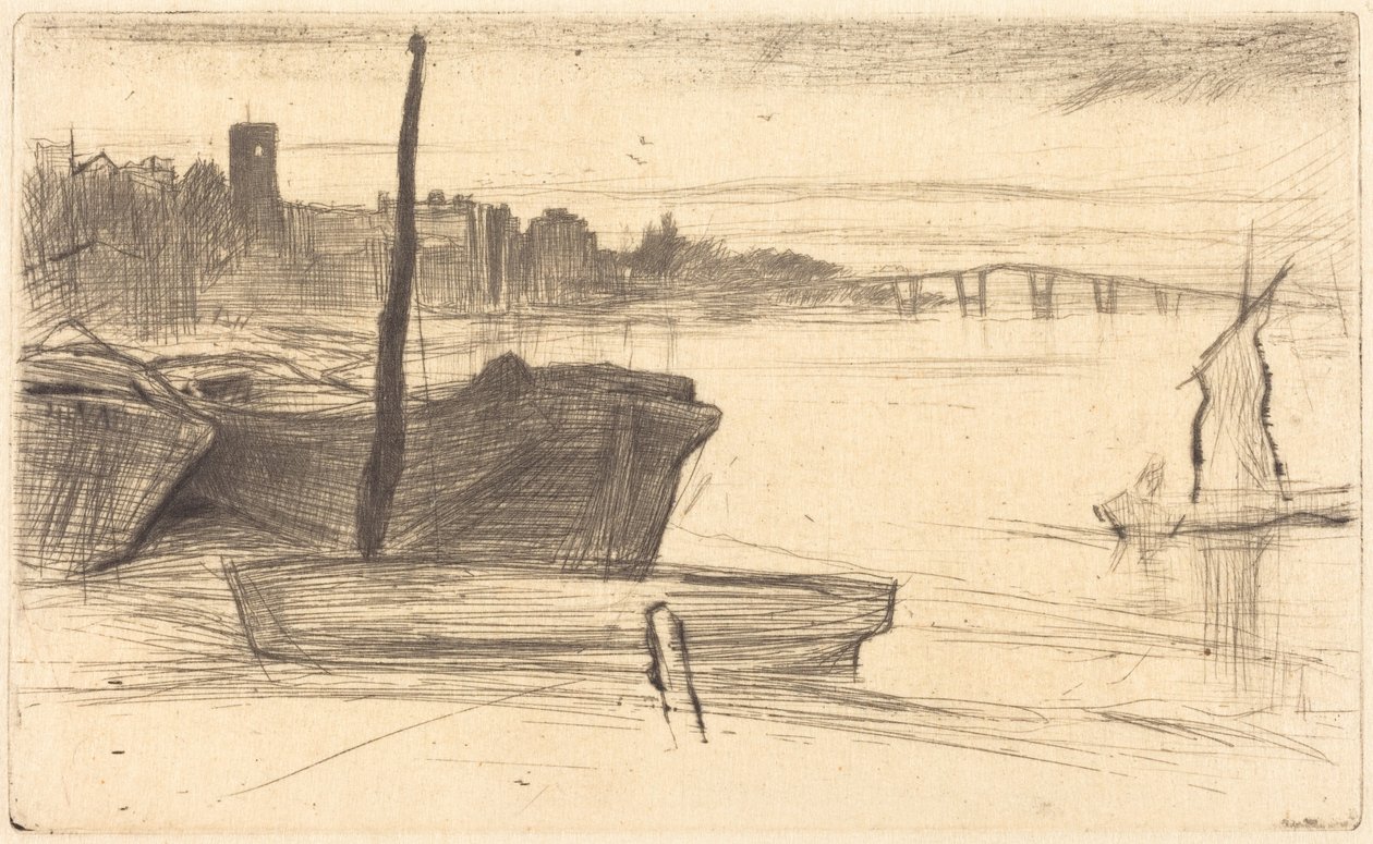 Most Chelsea i kościół autorstwa James McNeill Whistler