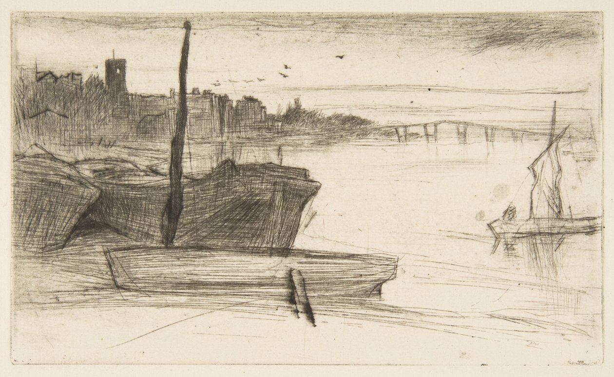 Most Chelsea i kościół autorstwa James McNeill Whistler