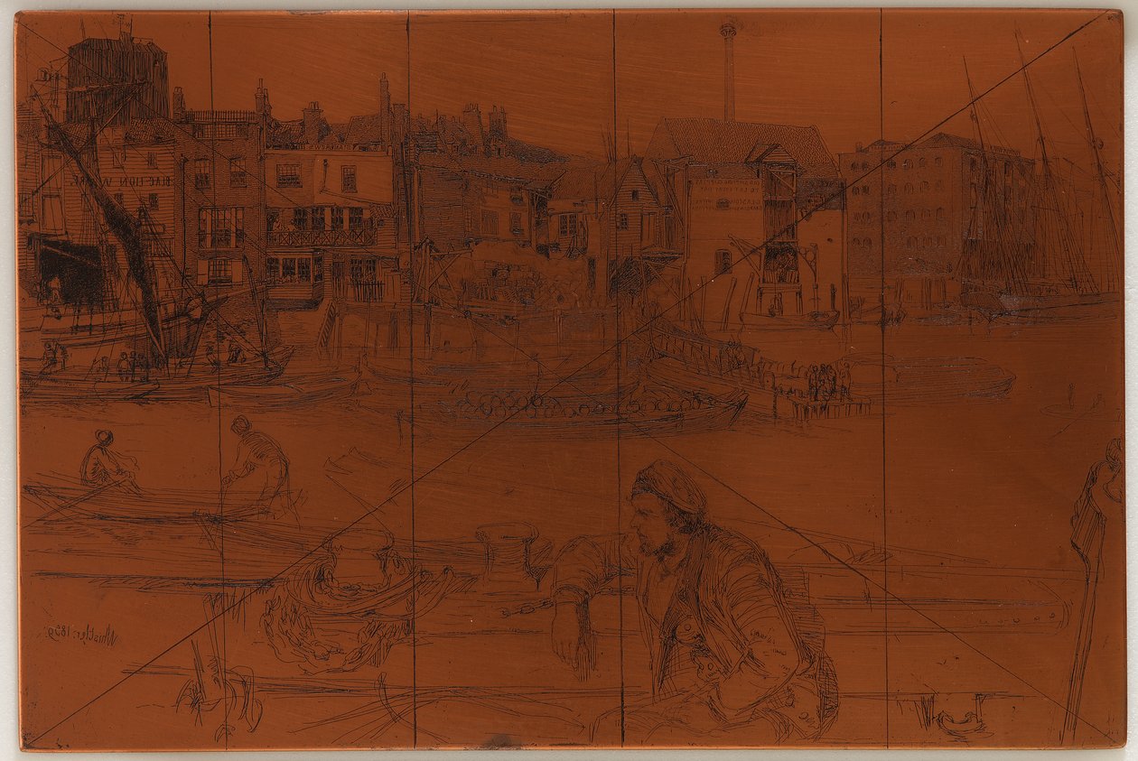 Płyta do wytrawiania: Black Lion Wharf autorstwa James Abbott McNeill Whistler