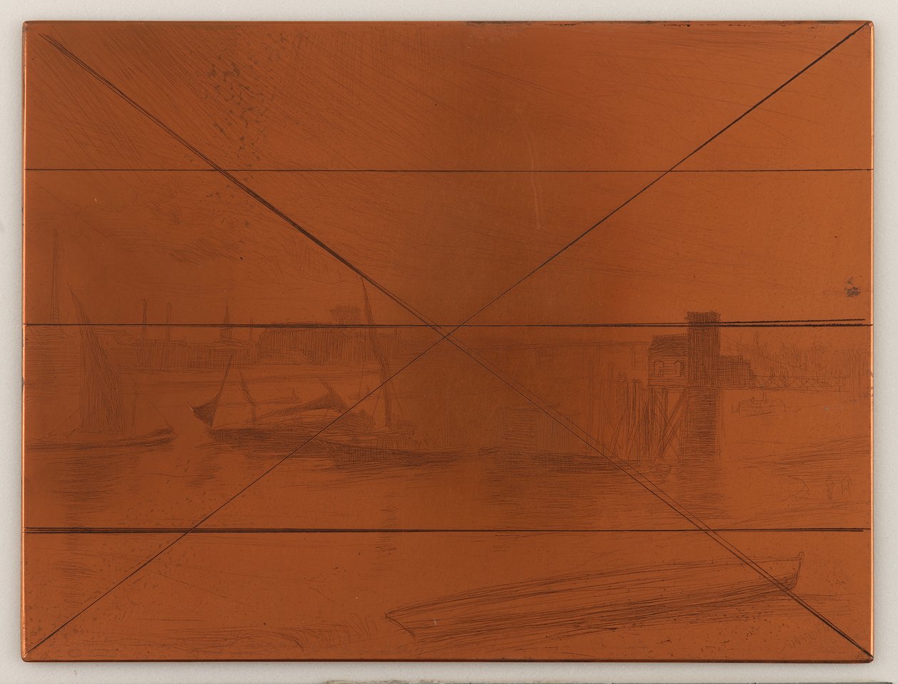 Płyta do wytrawiania: Wczesny poranek, Battersea autorstwa James Abbott McNeill Whistler