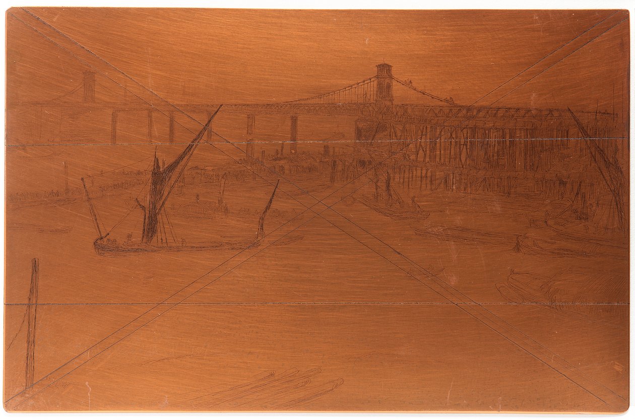 Płyta do trawienia: Old Hungerford Bridge autorstwa James Abbott McNeill Whistler