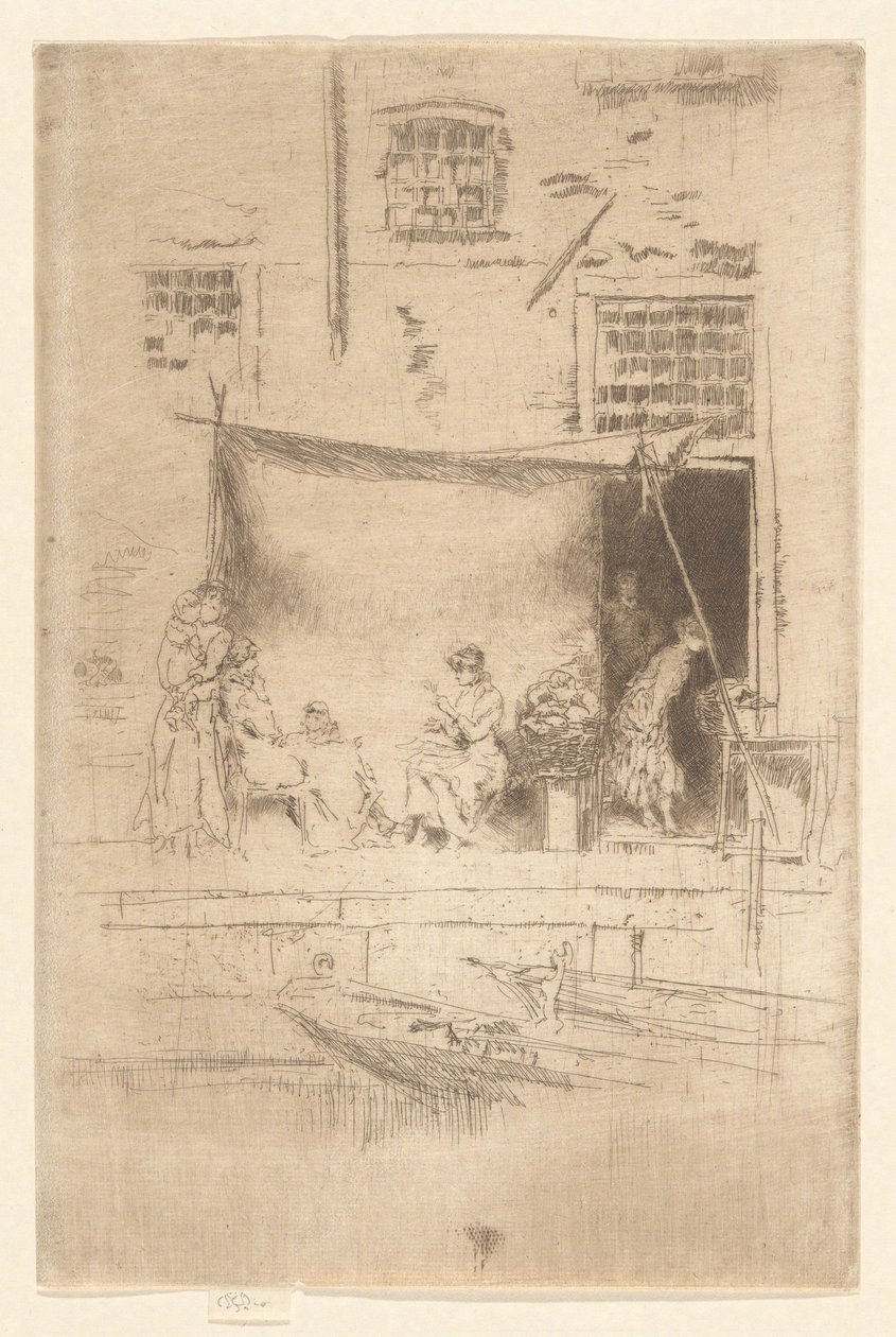 Stoisko z owocami, z drugiego zestawu weneckiego (zestaw dwudziestu sześciu akwafort) autorstwa James Abbott McNeill Whistler