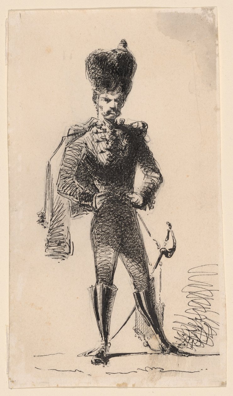 Huzar (recto) Człowiek z cylindrem i zabandażowaną głową (verso) autorstwa James Abbott McNeill Whistler