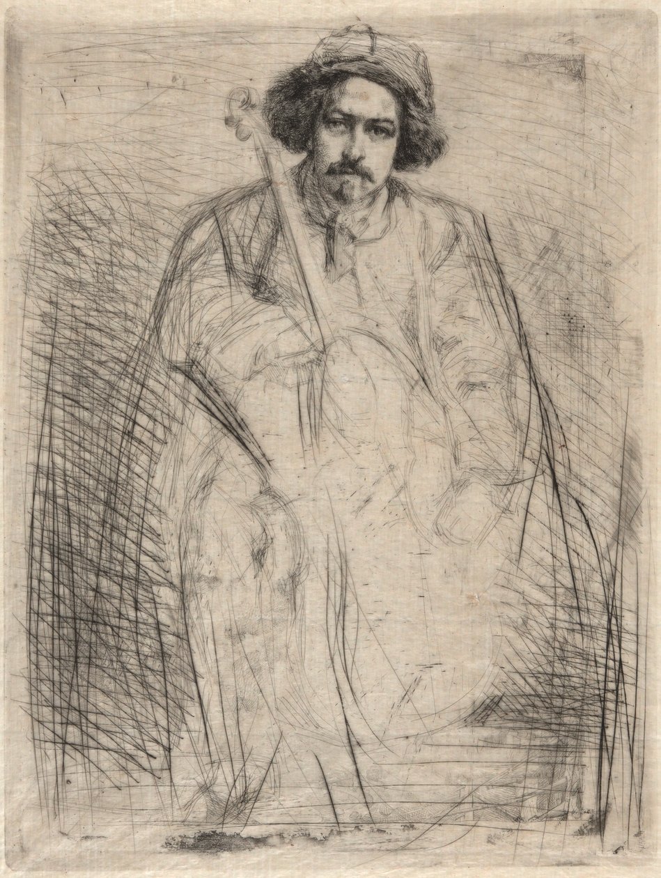 J. Becquet, rzeźbiarz (Skrzypek), z zestawu Tamizy (Seria szesnastu rycin przedstawiających sceny nad Tamizą i inne tematy) autorstwa James Abbott McNeill Whistler