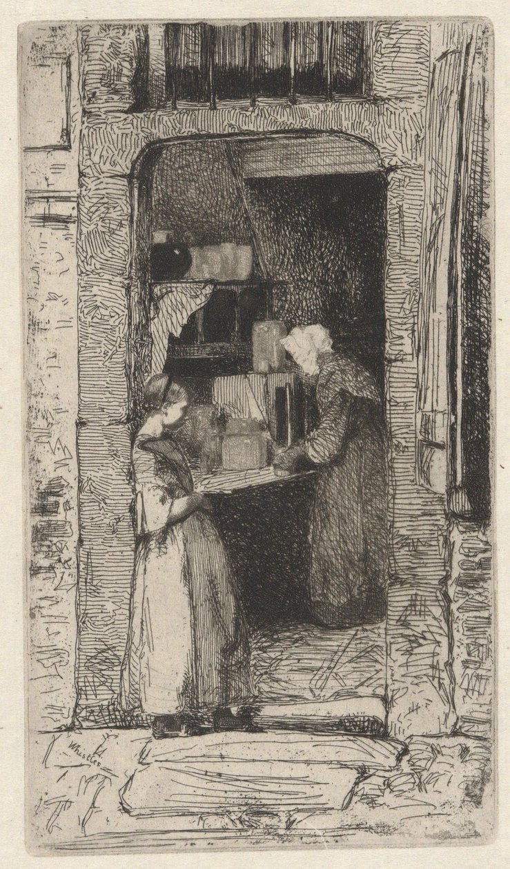 Sprzedawczyni musztardy, z serii francuskiej (Dwanaście akwafort z natury) autorstwa James McNeill Whistler