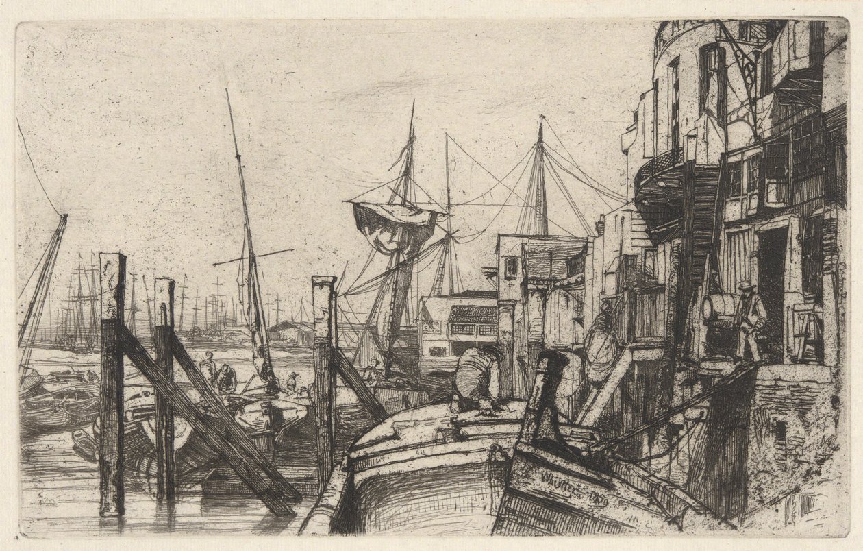 Limehouse, z zestawu Tamizy (seria szesnastu rycin przedstawiających sceny nad Tamizą i inne tematy) autorstwa James Abbott McNeill Whistler