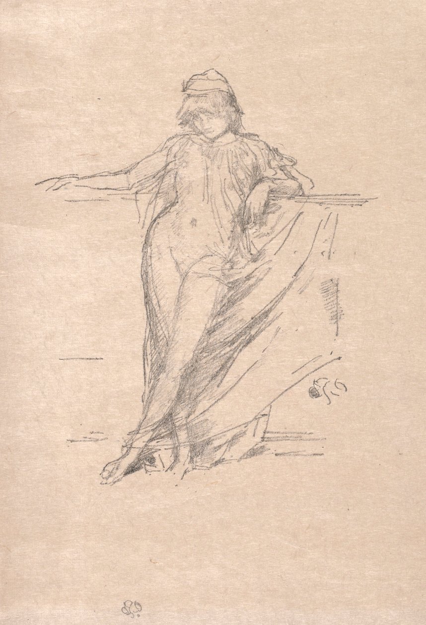 Mała drapowana postać pochylająca się autorstwa James McNeill Whistler