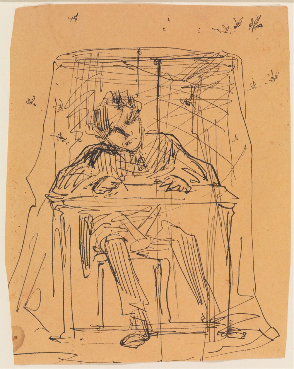 Mann am Tisch unter einem Moskitonetz (aus Skizzenbuch) autorstwa James McNeill Whistler