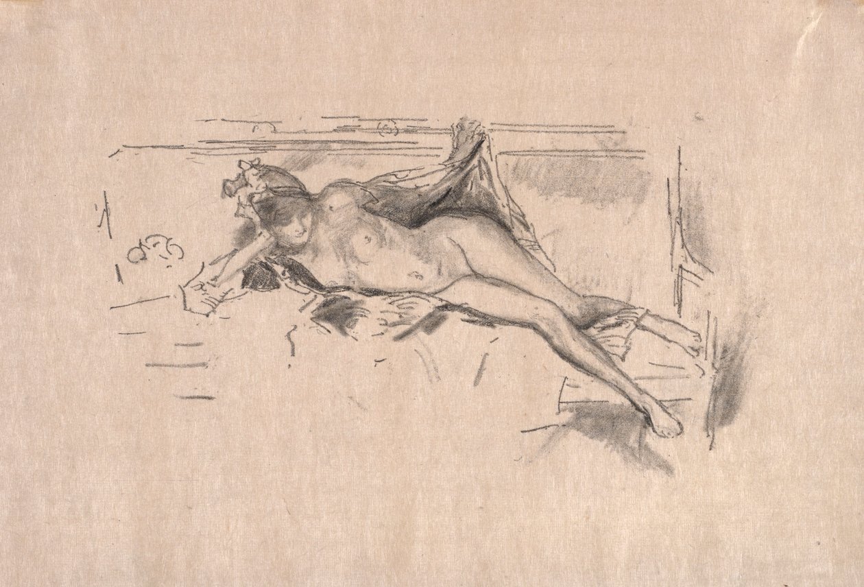 Naga modelka w pozycji leżącej autorstwa James McNeill Whistler