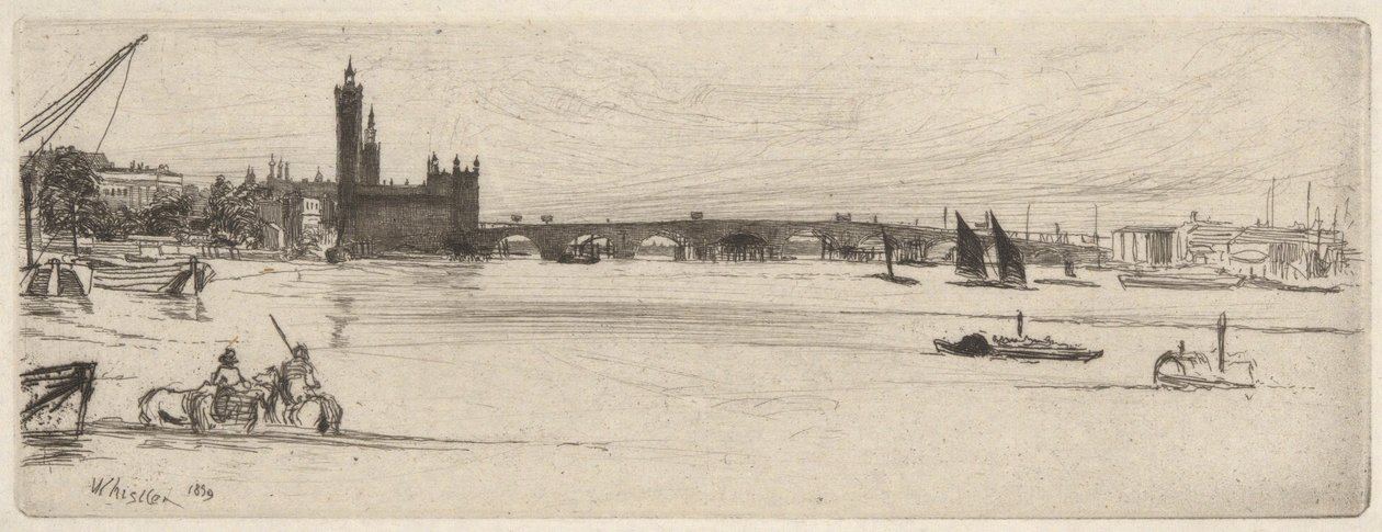 Stary most Westminster, z planu na Tamizie (seria szesnastu rycin przedstawiających sceny nad Tamizą i inne tematy) autorstwa James Abbott McNeill Whistler