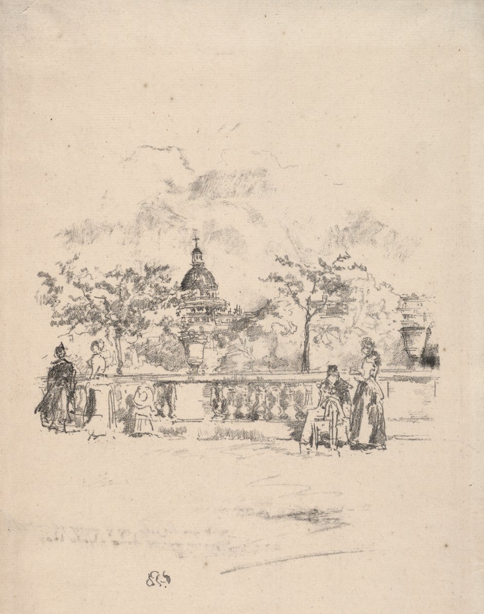 Panteon widziany z tarasu Ogrodów Luksemburskich autorstwa James McNeill Whistler