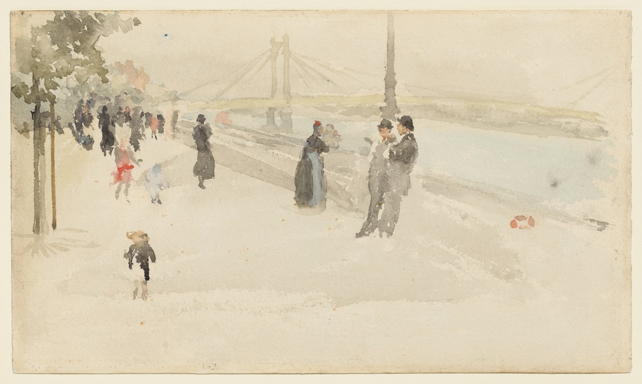 Róż i srebro - Chelsea, nabrzeże autorstwa James McNeill Whistler