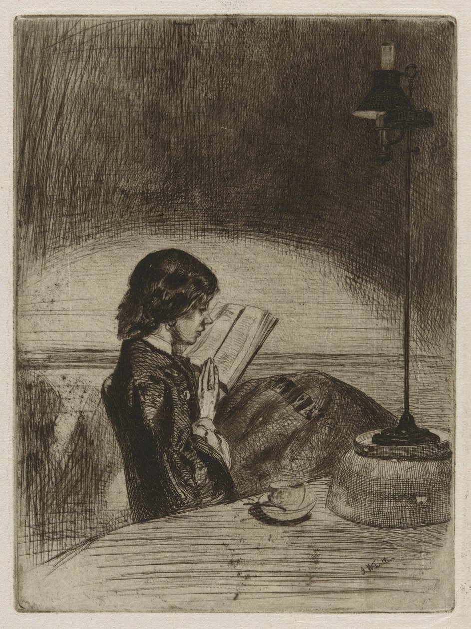 Czytanie przez Lamplight autorstwa James Abbott McNeill Whistler