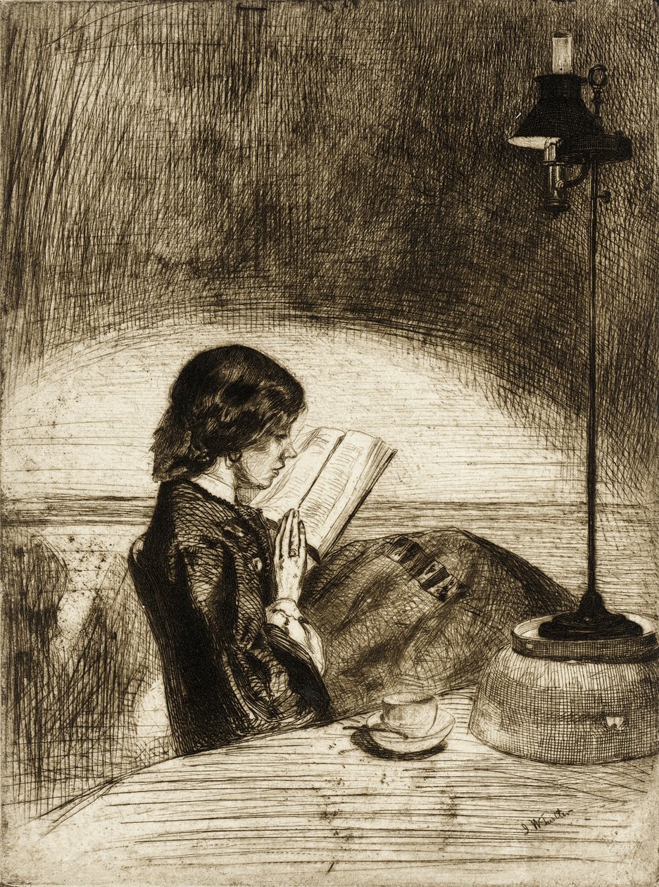 Czytanie przy blasku lampy autorstwa James McNeill Whistler