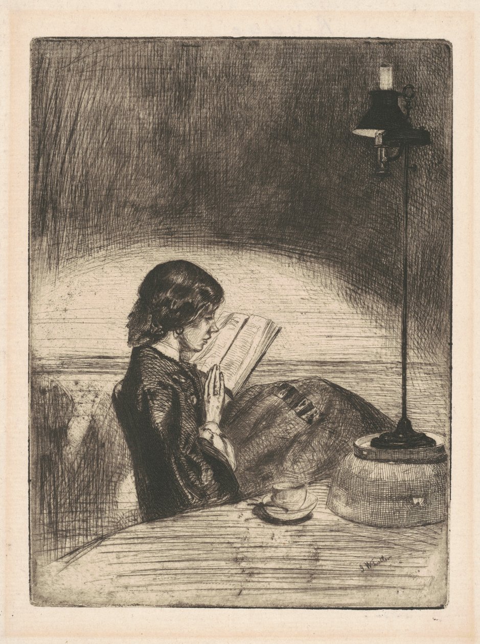 Czytanie przy świetle lampy autorstwa James McNeill Whistler