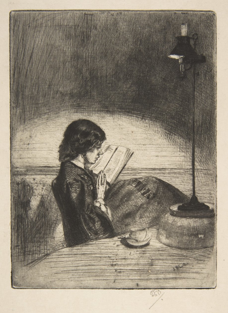 Czytanie przy świetle lampy autorstwa James McNeill Whistler