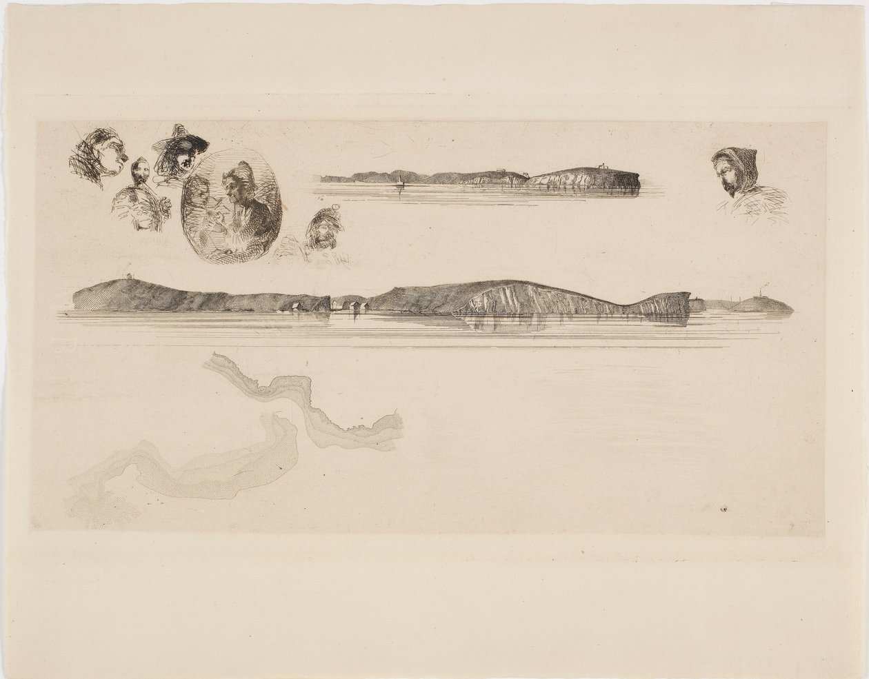 Szkice na płycie pomiarowej wybrzeża autorstwa James Abbott McNeill Whistler