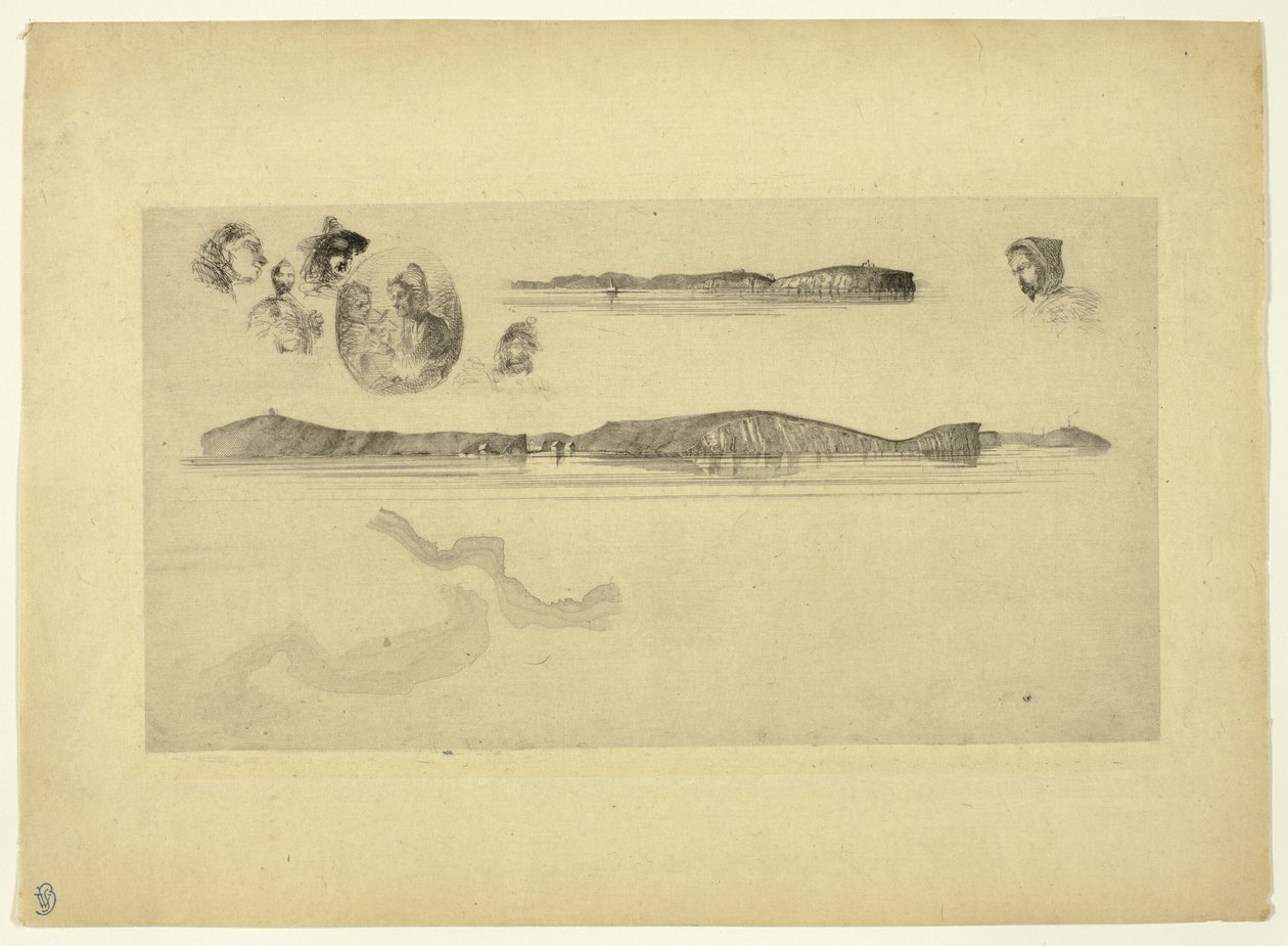 Szkice na płycie pomiarowej wybrzeża autorstwa James Abbott McNeill Whistler