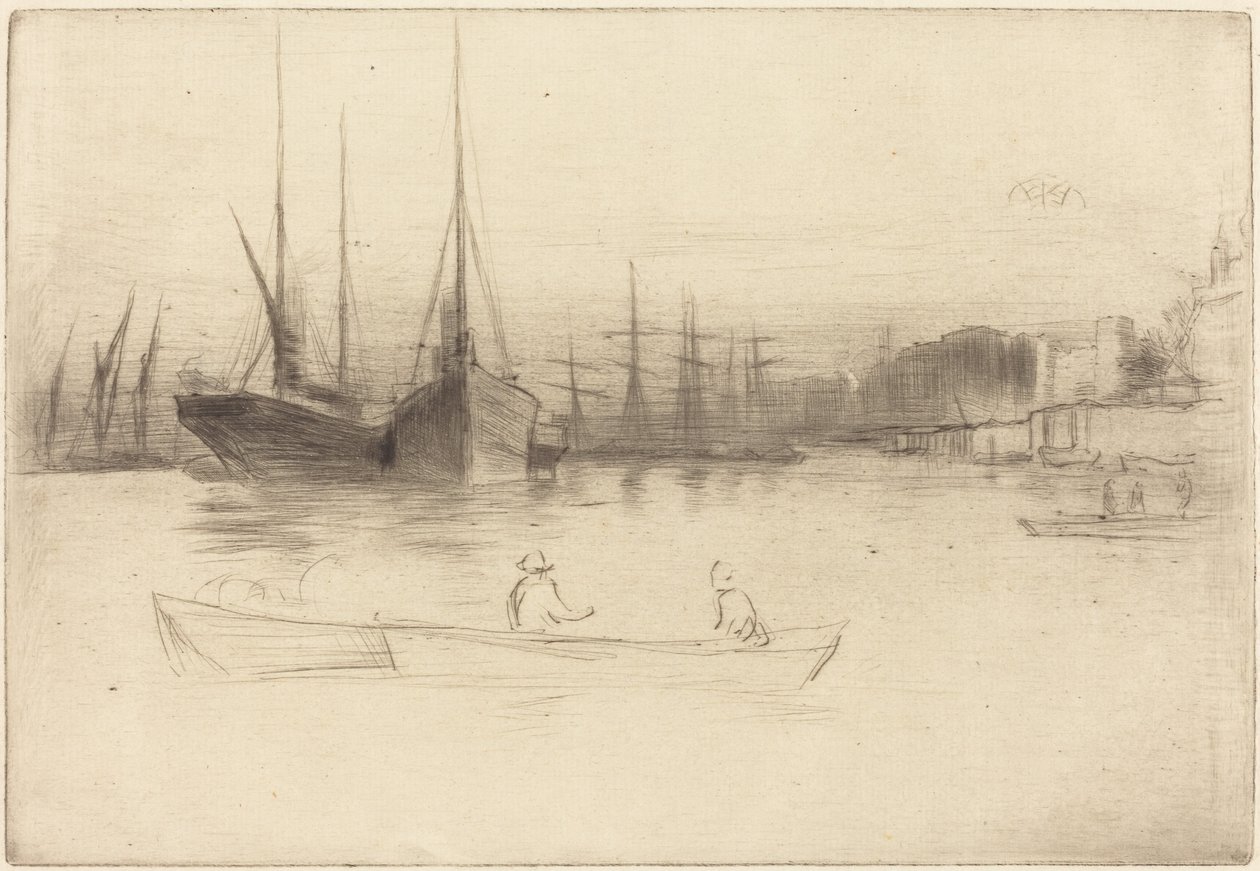 Parowce u wybrzeży Tower autorstwa James McNeill Whistler