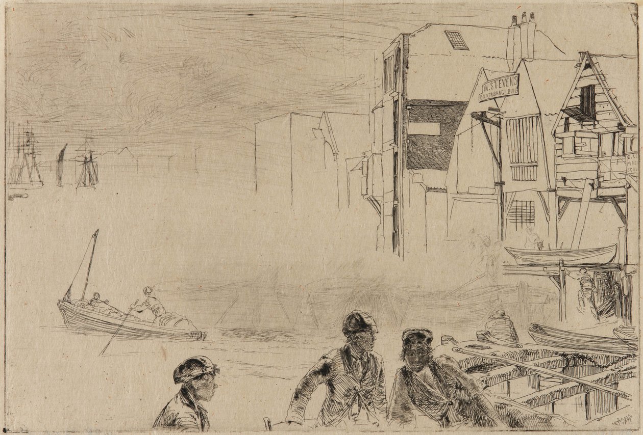 Stocznia łodzi Stevensa autorstwa James Abbott McNeill Whistler