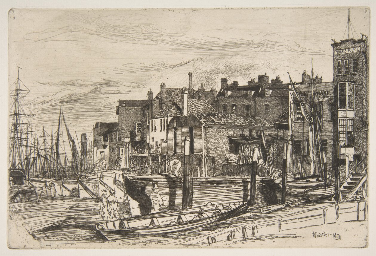 Policja nad Tamizą, Wapping Wharf autorstwa James McNeill Whistler