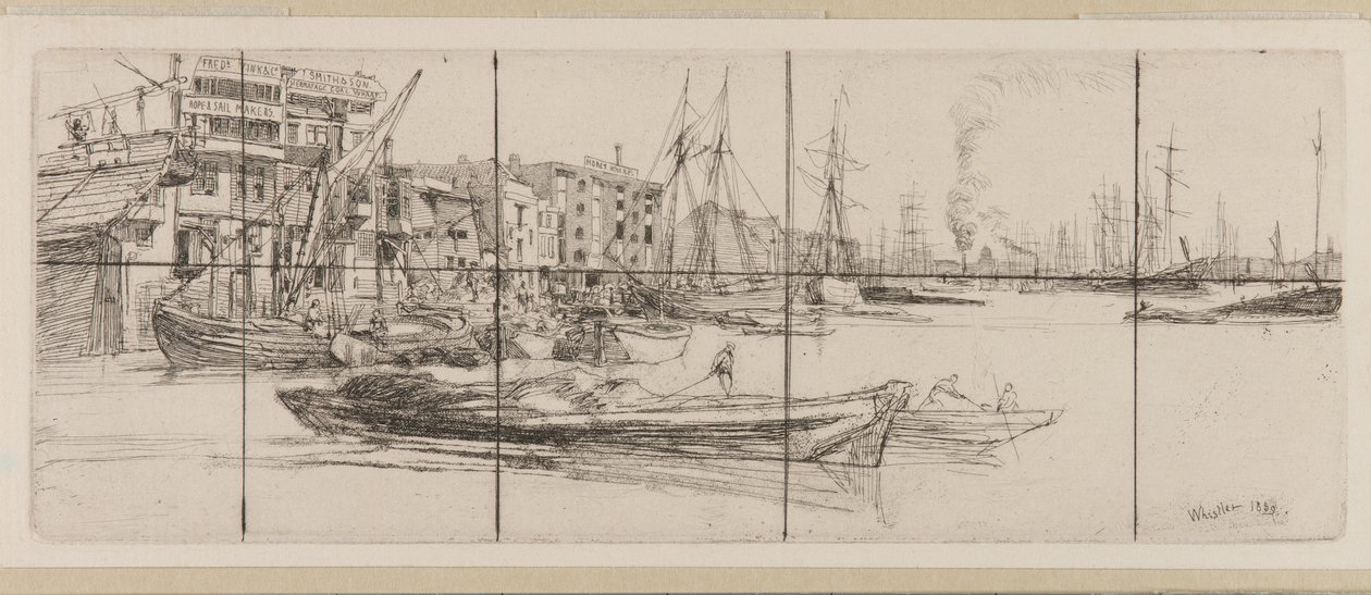 Magazyny w Tamizie autorstwa James Abbott McNeill Whistler
