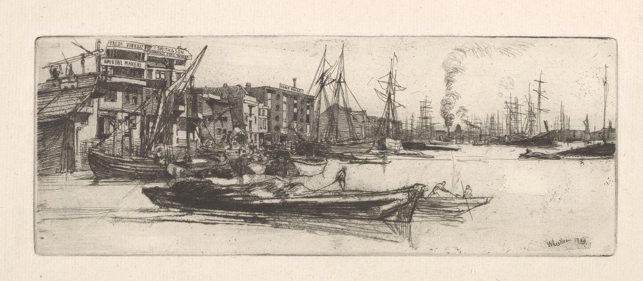 Magazyny w Tamizie autorstwa James Abbott McNeill Whistler