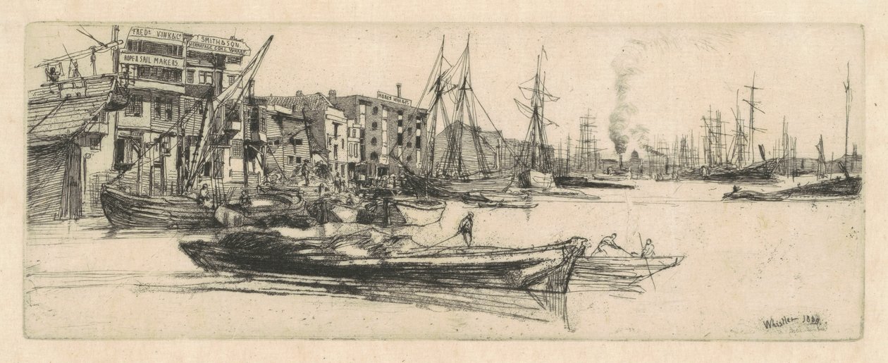 Magazyny w Tamizie autorstwa James Abbott McNeill Whistler