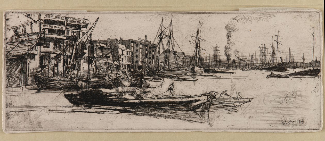 Magazyny w Tamizie autorstwa James Abbott McNeill Whistler