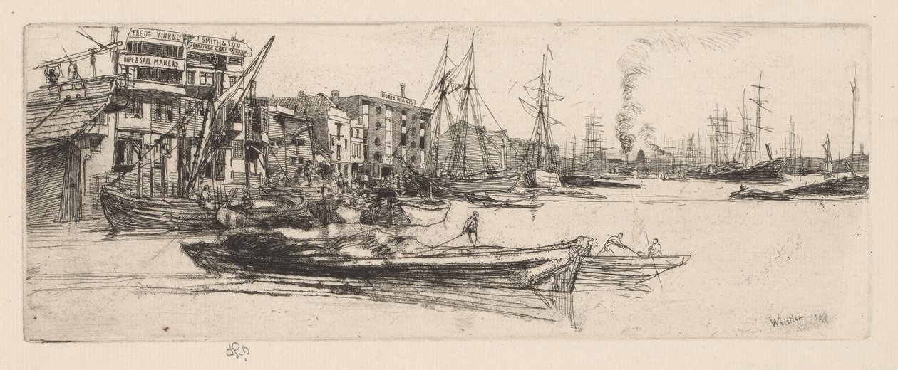 Magazyny w Tamizie autorstwa James Abbott McNeill Whistler