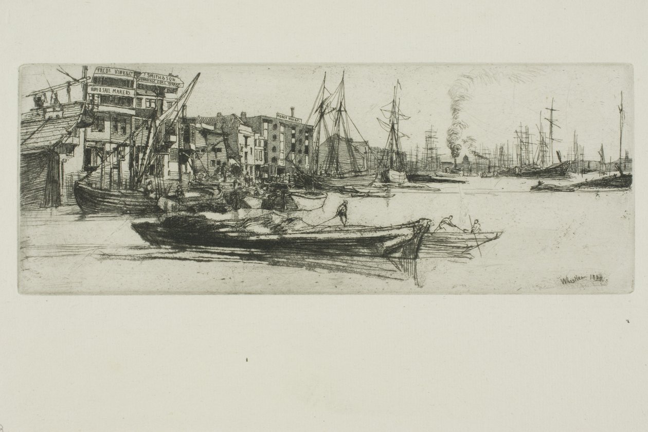 Magazyny w Tamizie autorstwa James Abbott McNeill Whistler
