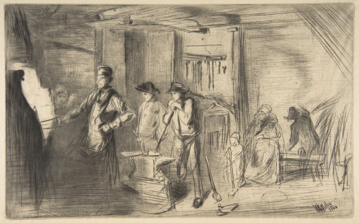 Kuźnia, z „Serii szesnastu akwafort przedstawiających sceny nad Tamizą i inne tematy” autorstwa James McNeill Whistler
