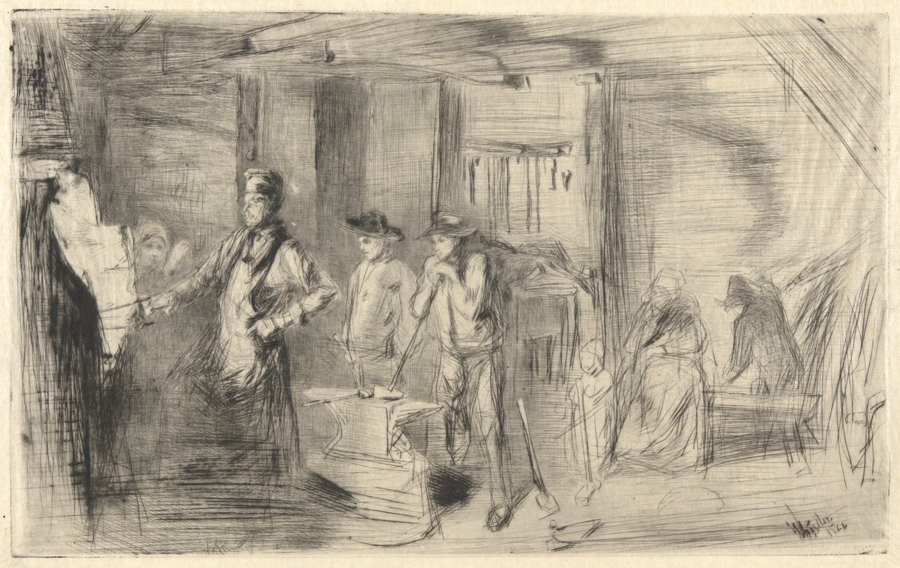 Kuźnia, z zestawu Tamizy (Seria szesnastu rycin przedstawiających sceny nad Tamizą i inne tematy) autorstwa James Abbott McNeill Whistler