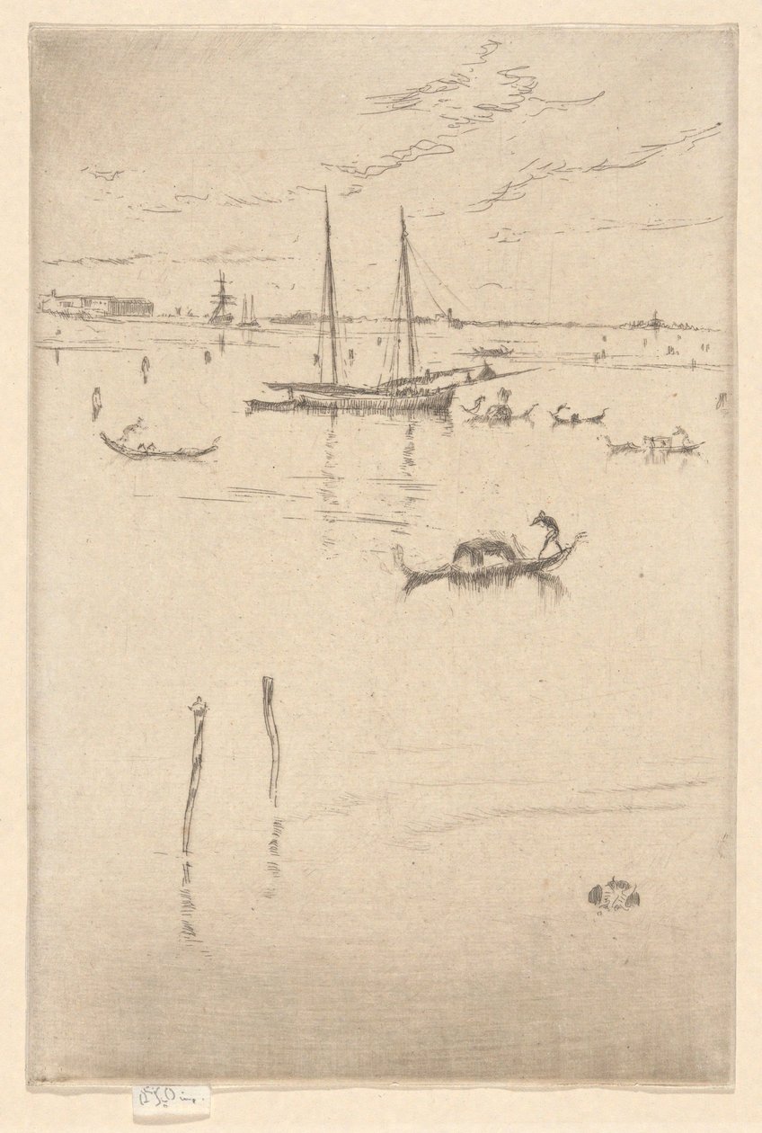„Mała laguna” z pierwszego cyklu poświęconego Wenecji („Wenecja, seria dwunastu akwafort”) autorstwa James McNeill Whistler