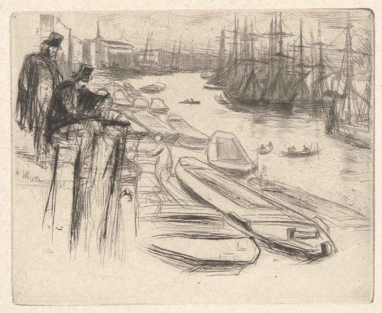 Basen, z zestawu Tamizy (Seria szesnastu rycin przedstawiających sceny nad Tamizą i inne tematy) autorstwa James Abbott McNeill Whistler