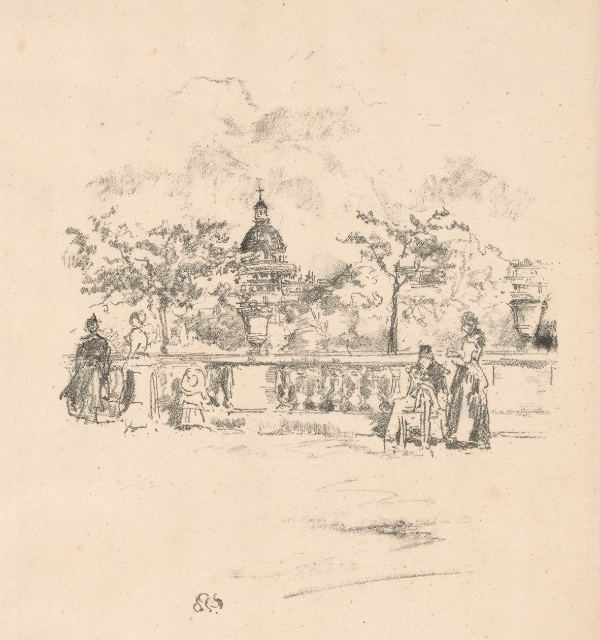 Panteon, z Tarasu Ogrodów Luksemburskich autorstwa James Abbott McNeill Whistler