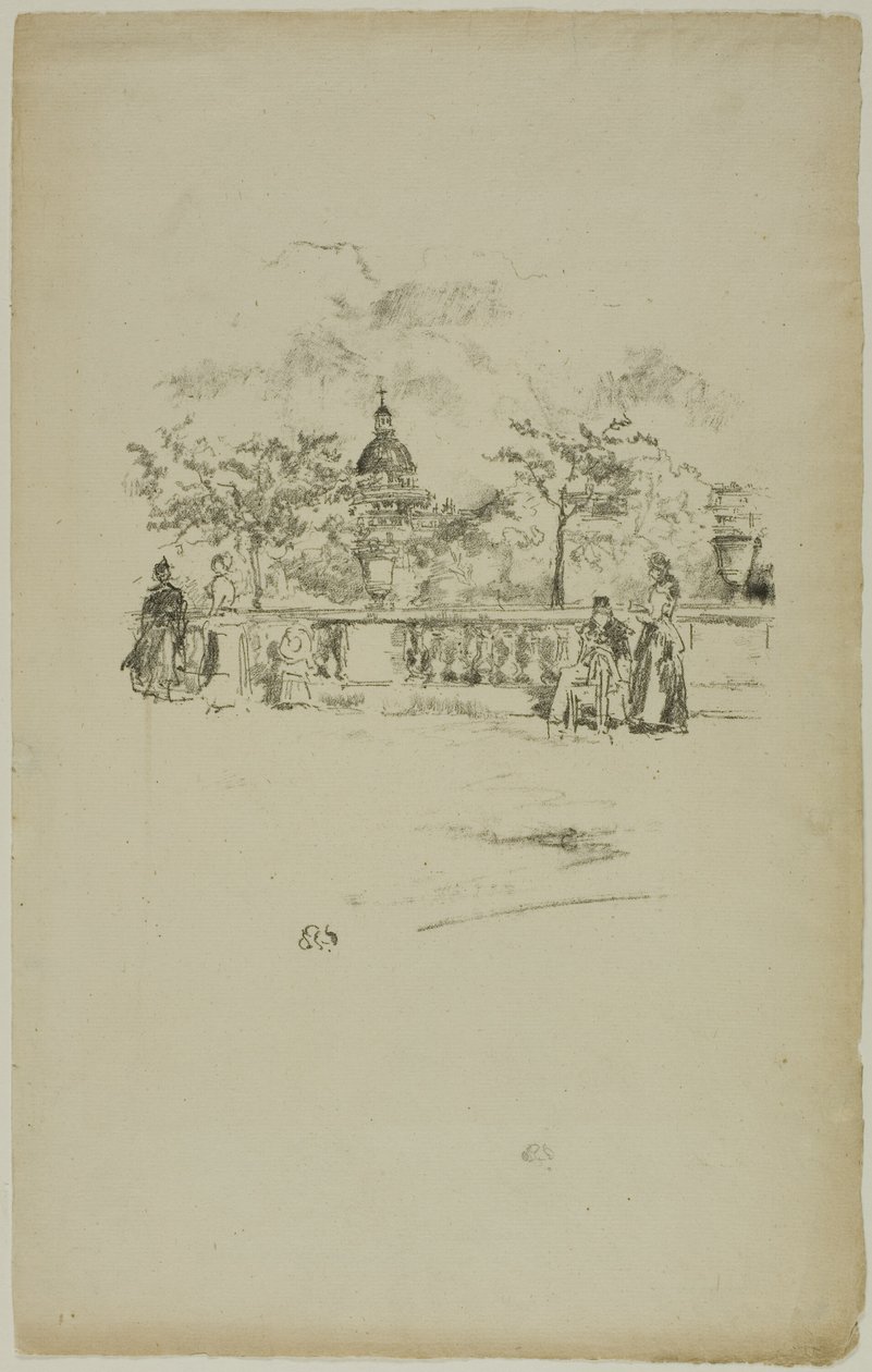 Panteon z tarasu w Ogrodach Luksemburskich autorstwa James McNeill Whistler