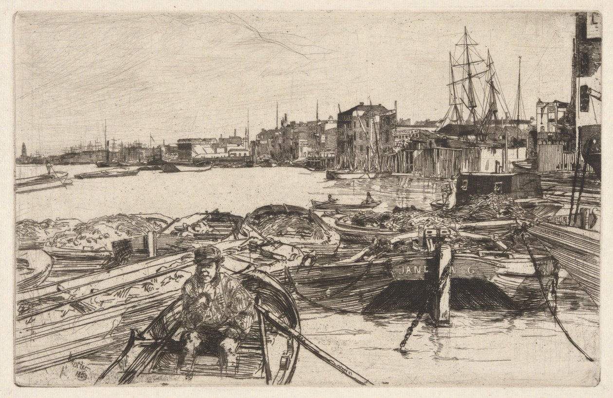 Basen, z zestawu Tamizy (Seria szesnastu rycin przedstawiających sceny nad Tamizą i inne tematy) autorstwa James Abbott McNeill Whistler