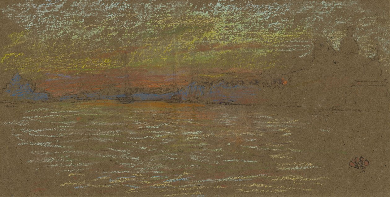 Riva — Zachód słońca: Czerwień i złoto autorstwa James McNeill Whistler