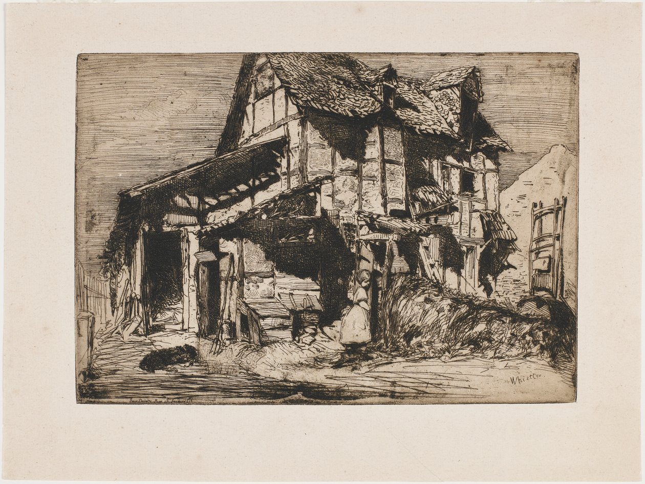 Niebezpieczna Kamienica. Jedna z dwunastu akwafort z natury (zestaw francuski) autorstwa James Abbott McNeill Whistler