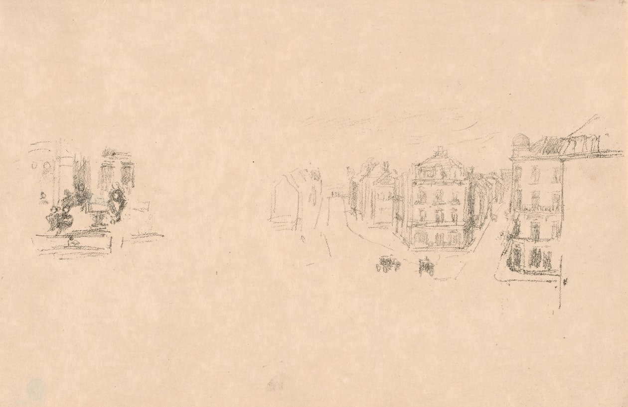 Dwa szkice próbne: A. Grande Rue, Dieppe; B. Wnętrze autorstwa James McNeill Whistler