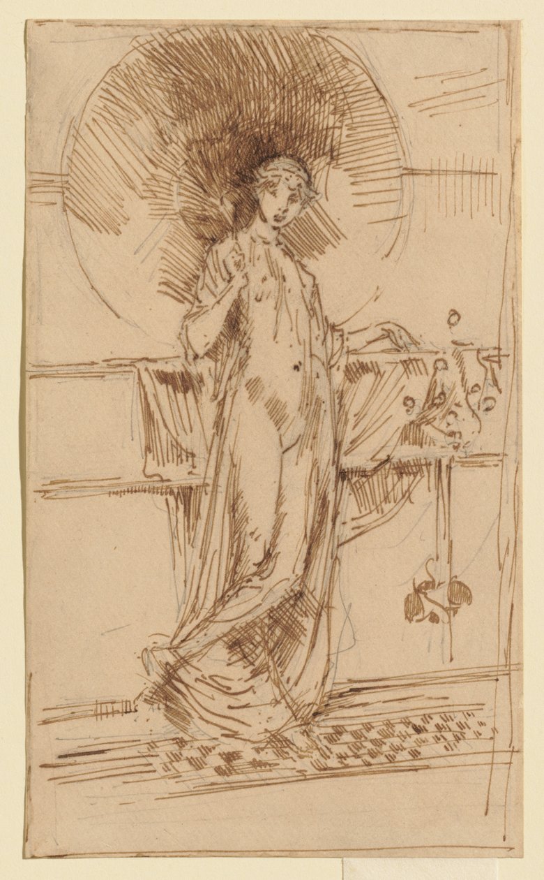 Kobieta z parasolką (szkic do „Harmonii w błękicie i złocie”) autorstwa James McNeill Whistler