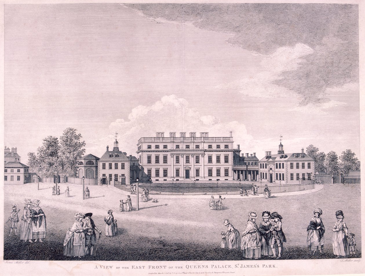 Wschodni front Buckingham House, Westminster, Londyn, 1796 autorstwa James Miller