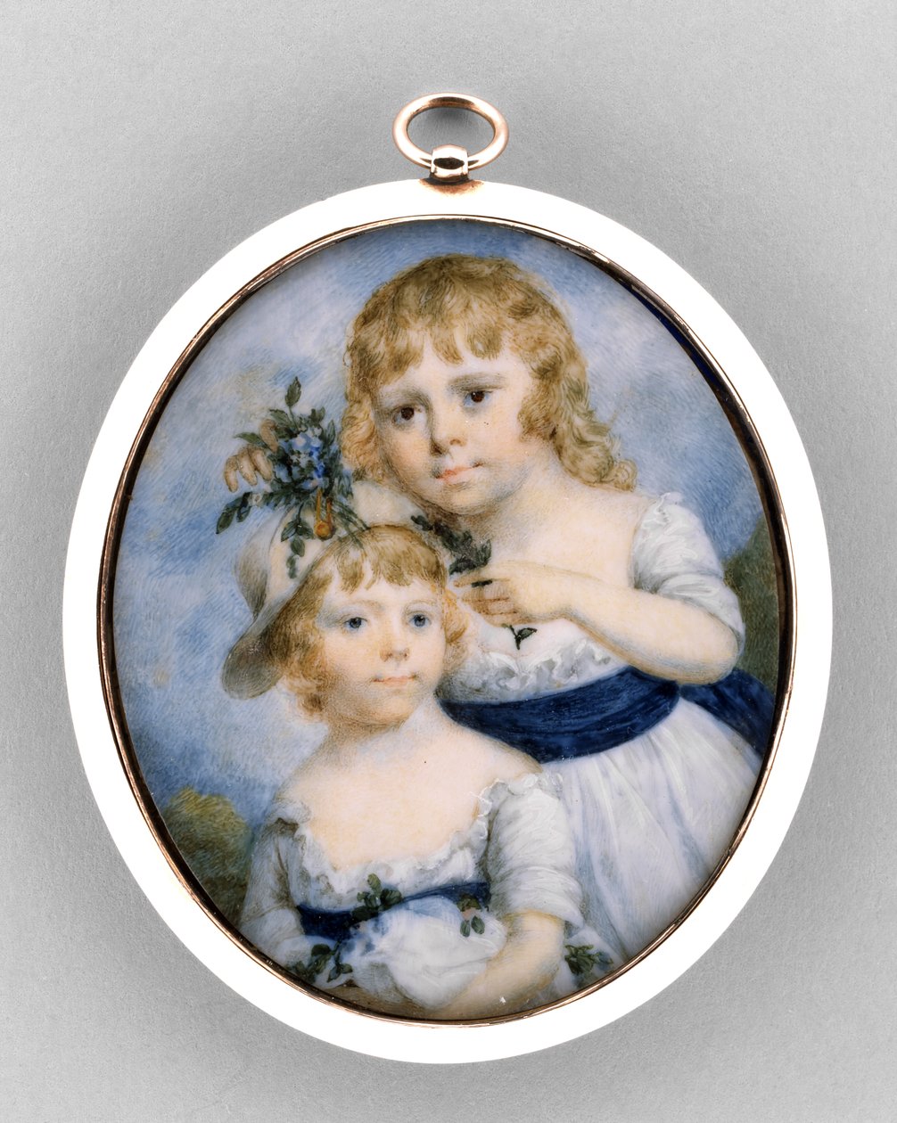Portret dwóch sióstr, ok. 1795 (akwarela na kości słoniowej) autorstwa James Nixon