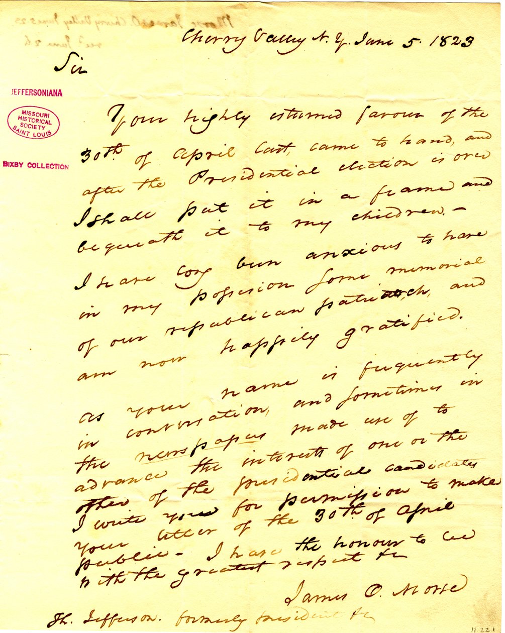 Dziękuje mu za odpowiedź 30 kwietnia, którą zamierza umieścić w ramce i zachować dla swoich dzieci. (2 strony) autorstwa James O. Morse